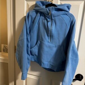 L/XL lululemon quarter zip cropped scuba hoodie, Light Blue